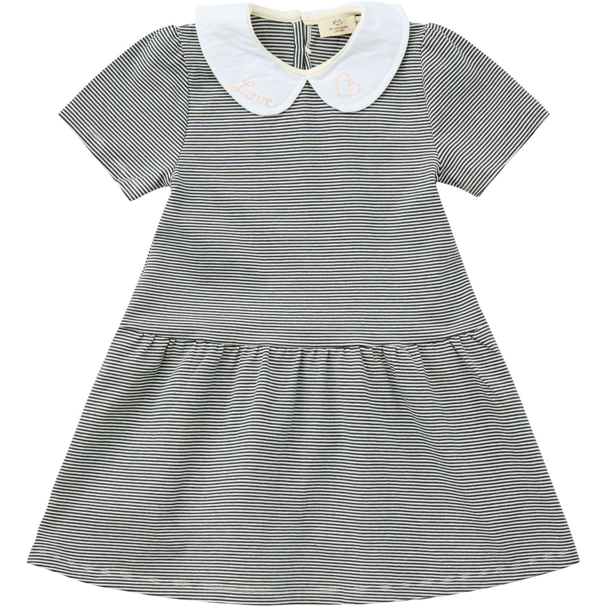 COPENHAGEN COLORS Navy/Cream Stripe Striped Klänning m. Poplin Krage