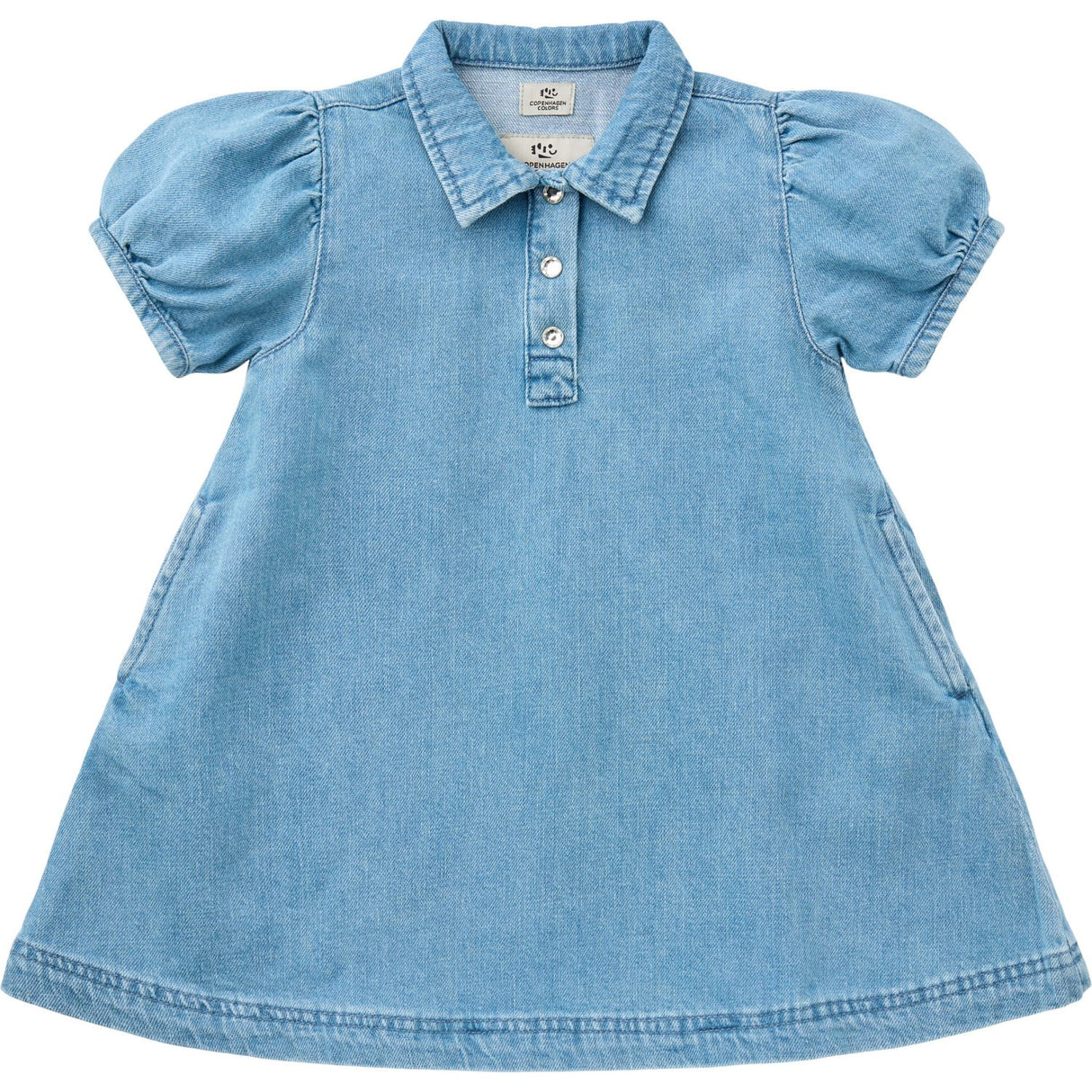 COPENHAGEN COLORS Lt Blue Indigo Washed Organic Denim Klänning W. Simili & Backside Patch