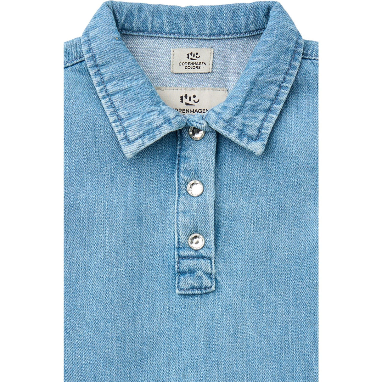 COPENHAGEN COLORS Lt Blue Indigo Washed Organic Denim Klänning W. Simili & Backside Patch