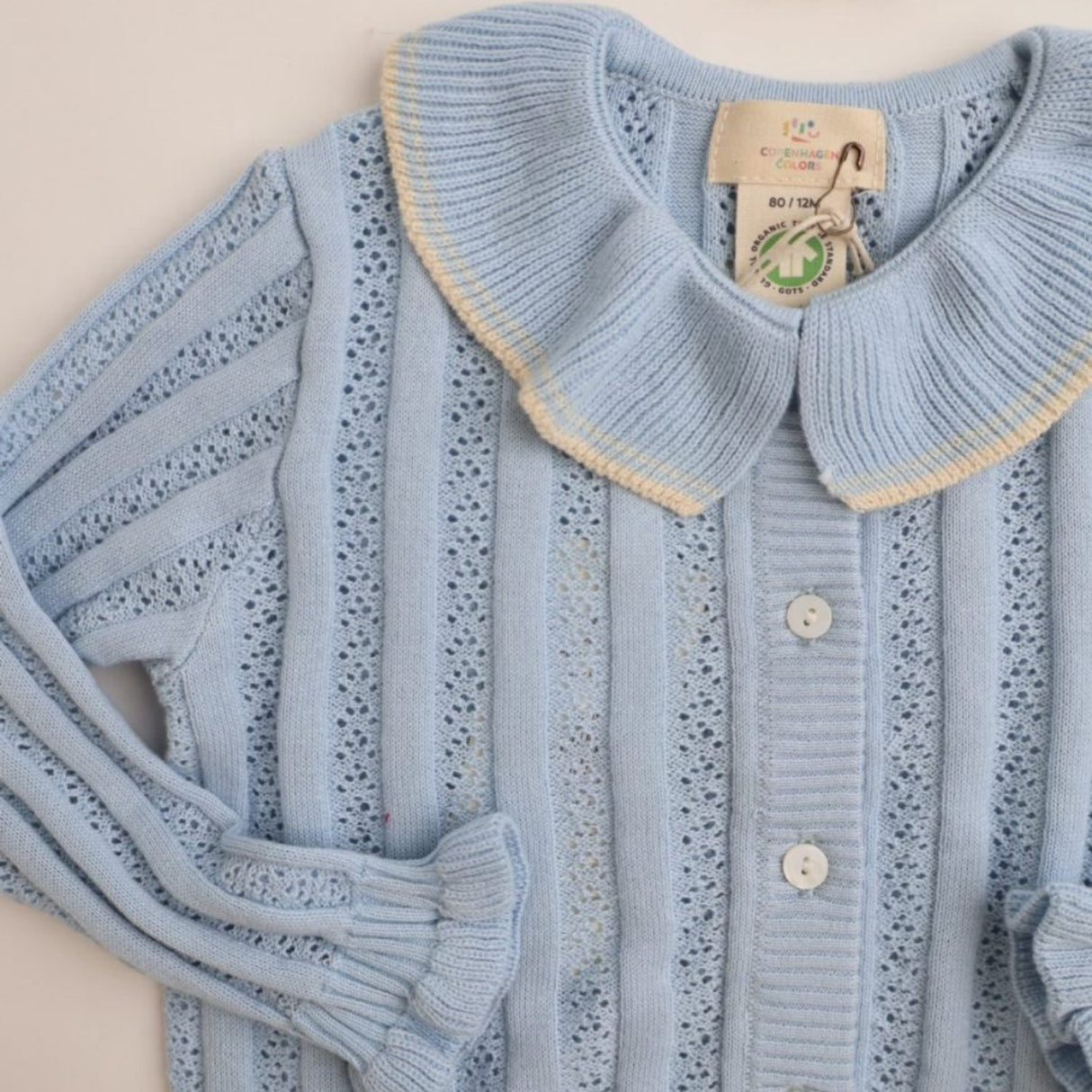 COPENHAGEN COLORS Dusty Blue stickad pointelle cardigan