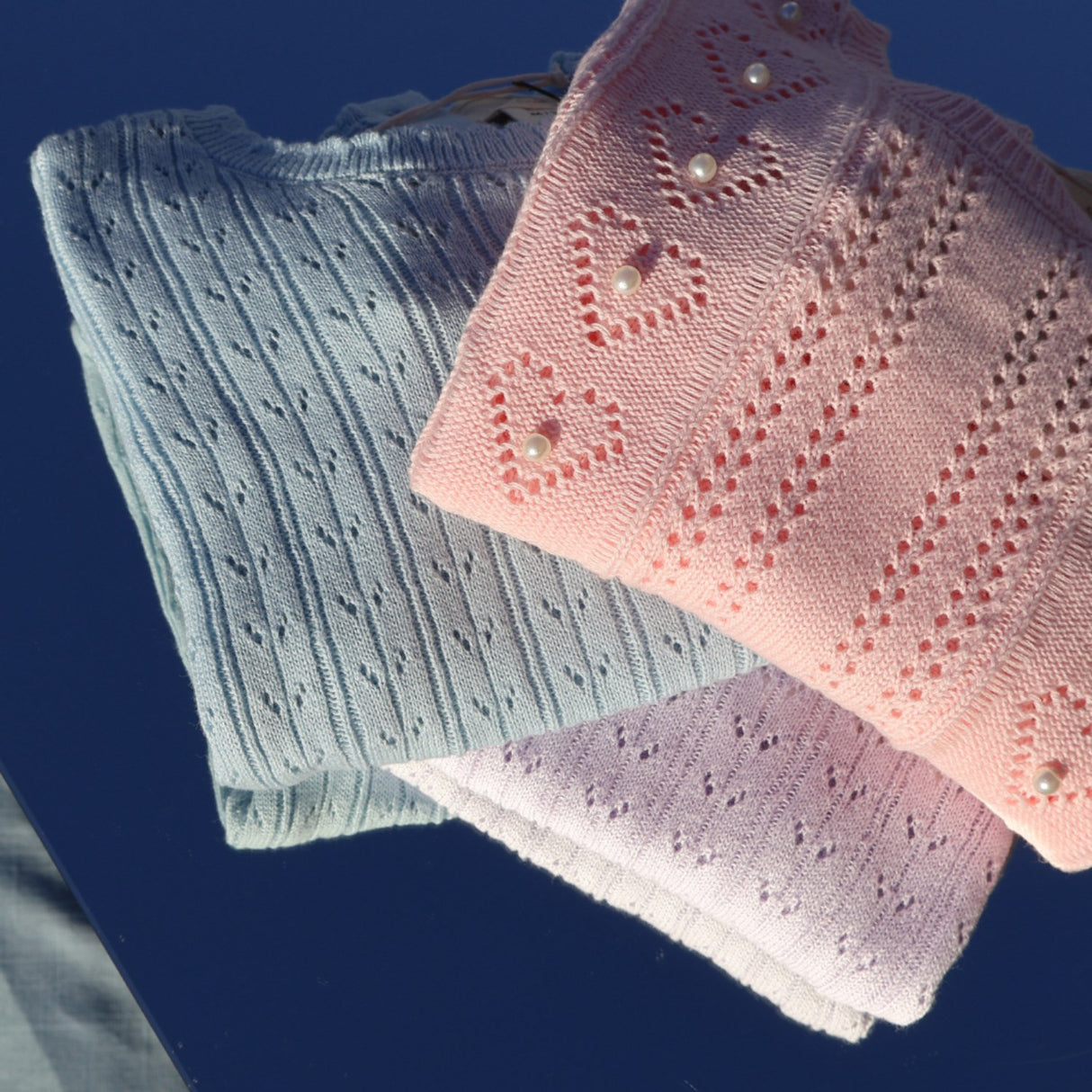 COPENHAGEN COLORS Dusty Blue Stickad Pointelle Blus