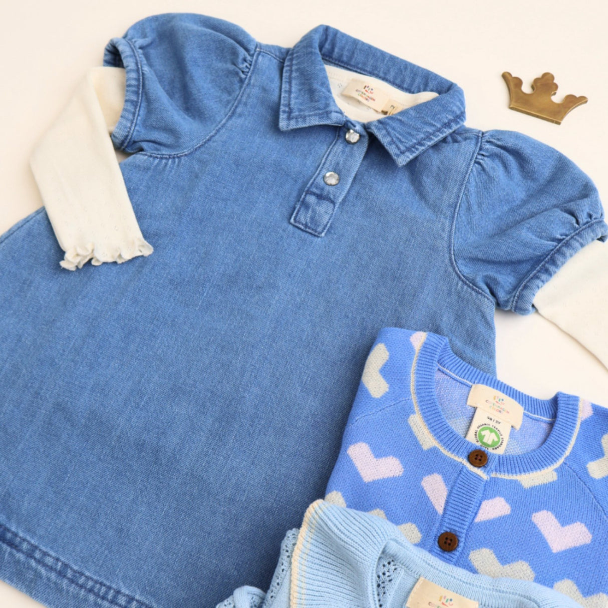 COPENHAGEN COLORS Lt Blue Indigo Washed Organic Denim Klänning W. Simili & Backside Patch