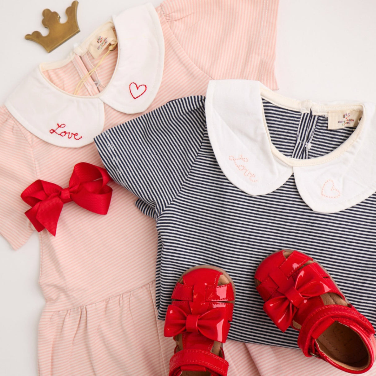 COPENHAGEN COLORS Dusty Rose/Cream Stripe Striped Klänning m. Poplin Krage