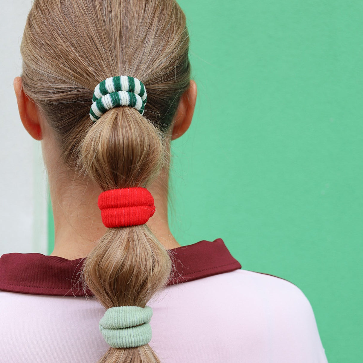 Bow's by Stær Ea Hair Elastic - Flaska Grön/Off-White Randig 6-pack