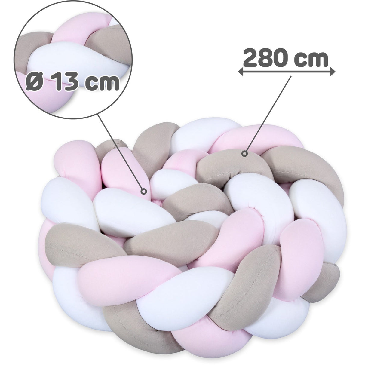 babybay® White/Beige/Rosé Nest Snake Jersey Flätad 280 Cm