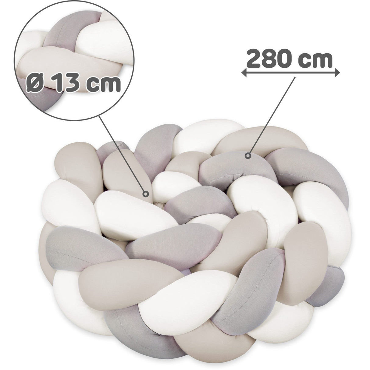 babybay® Ivory/Beige/Cream Nest Snake Jersey Flätad 280 Cm