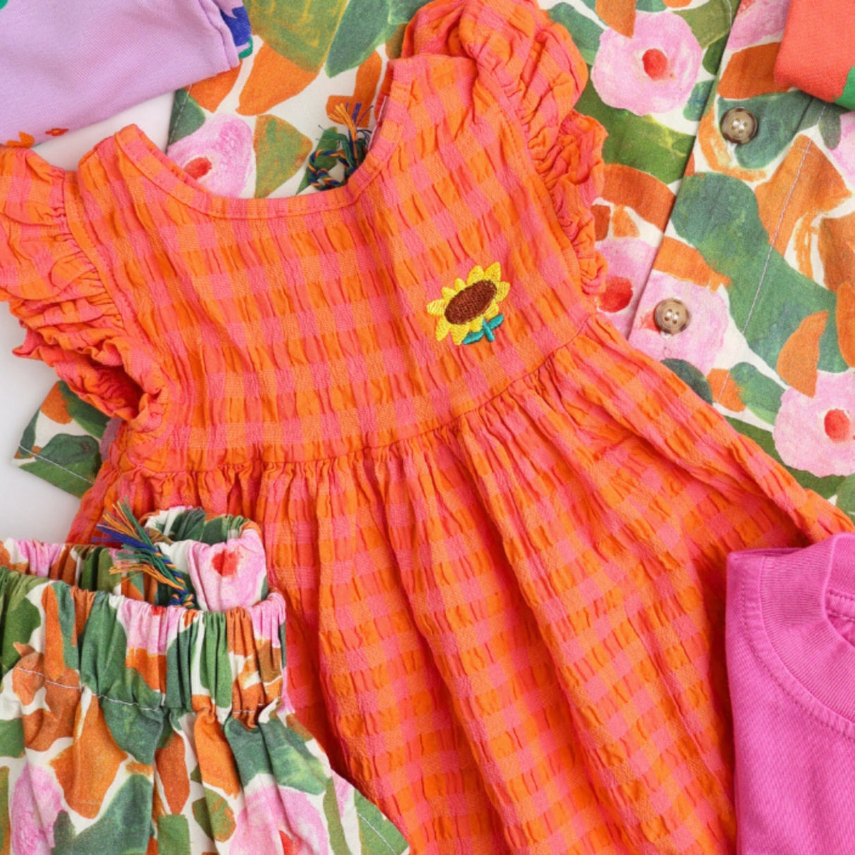 Bobo Choses Coral Pink Vichy Woven Klänning