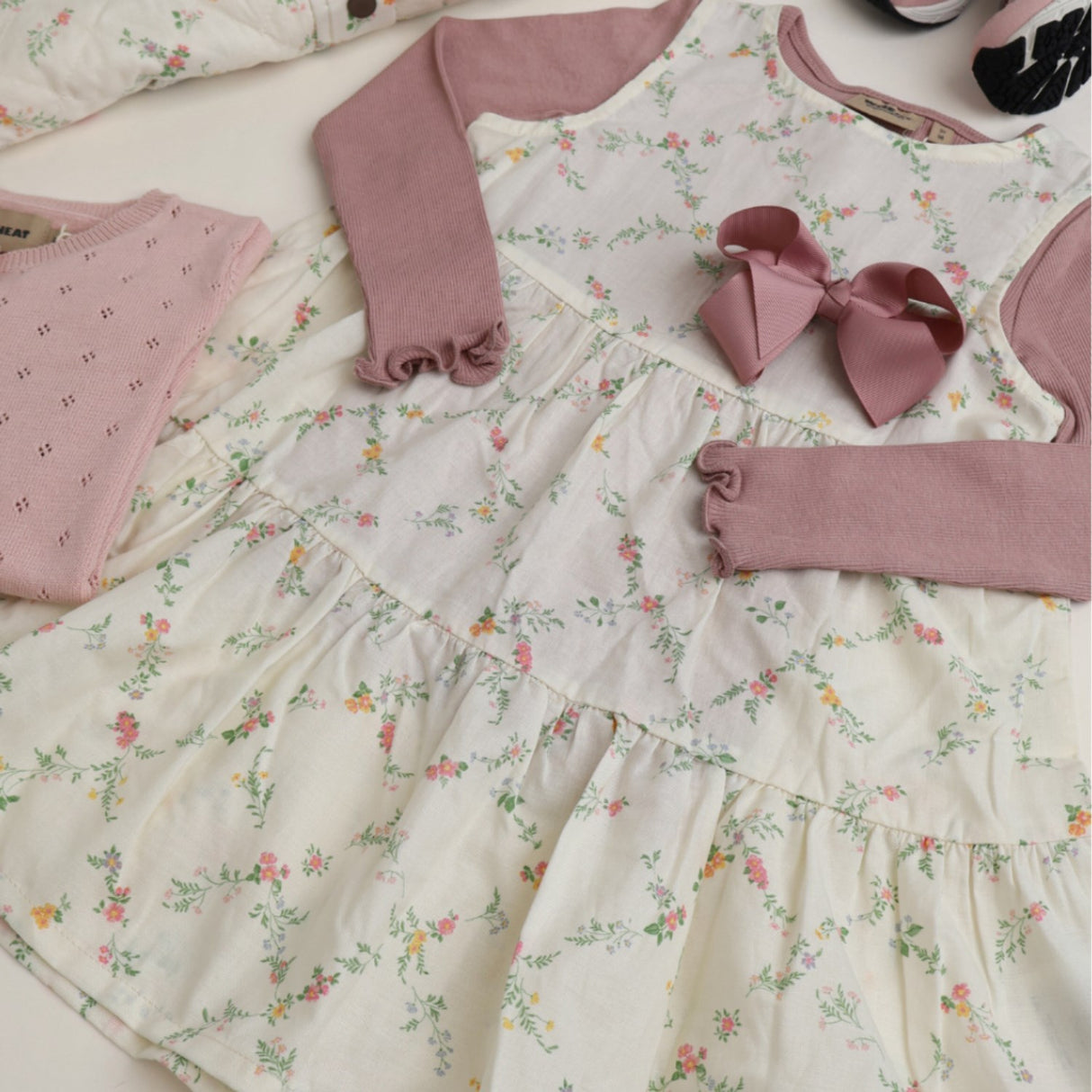 Wheat Ivory Checked Flowers Klänning Luise