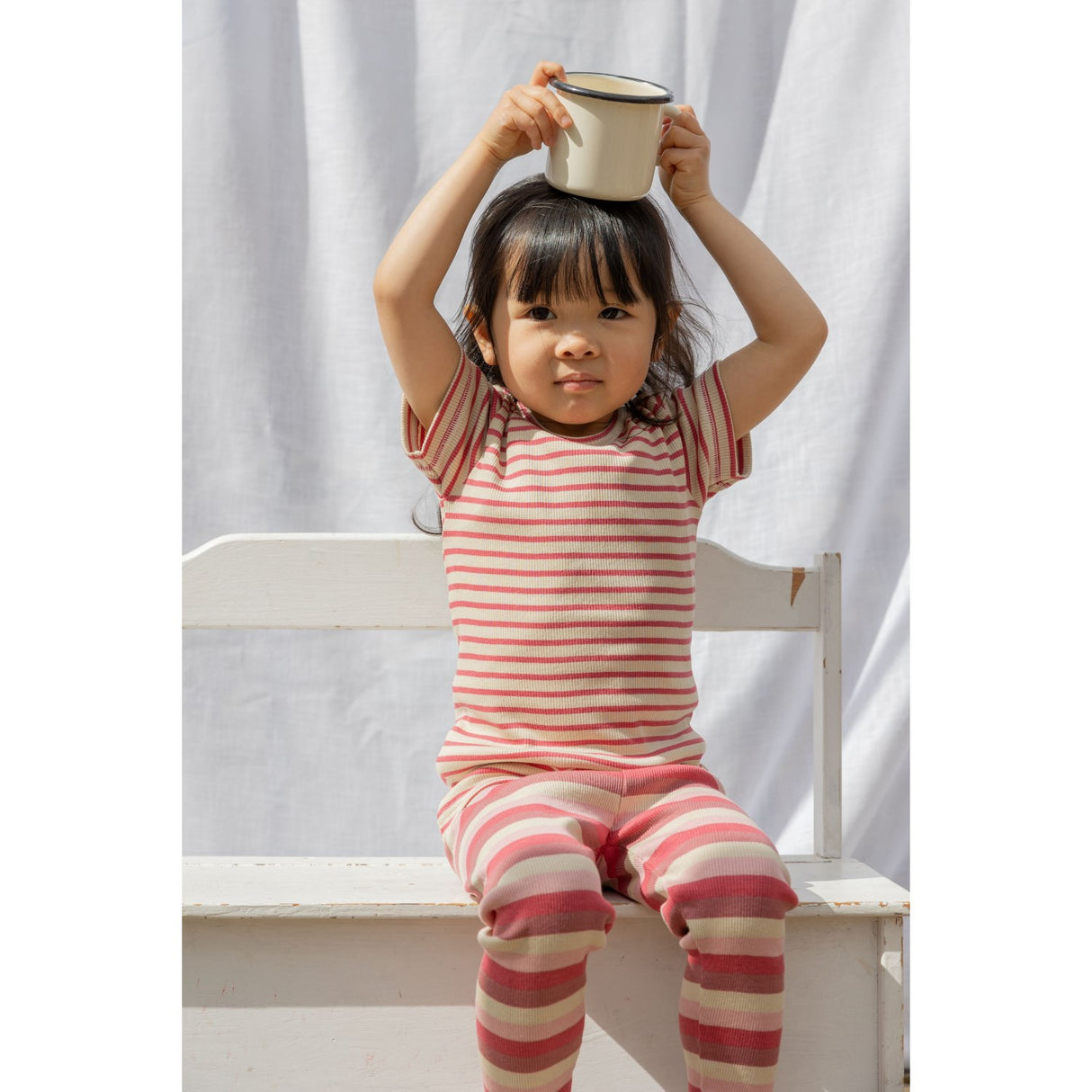 Petit Piao Light Berry/Dark Off White T-Skjorta S/S Modal Striped