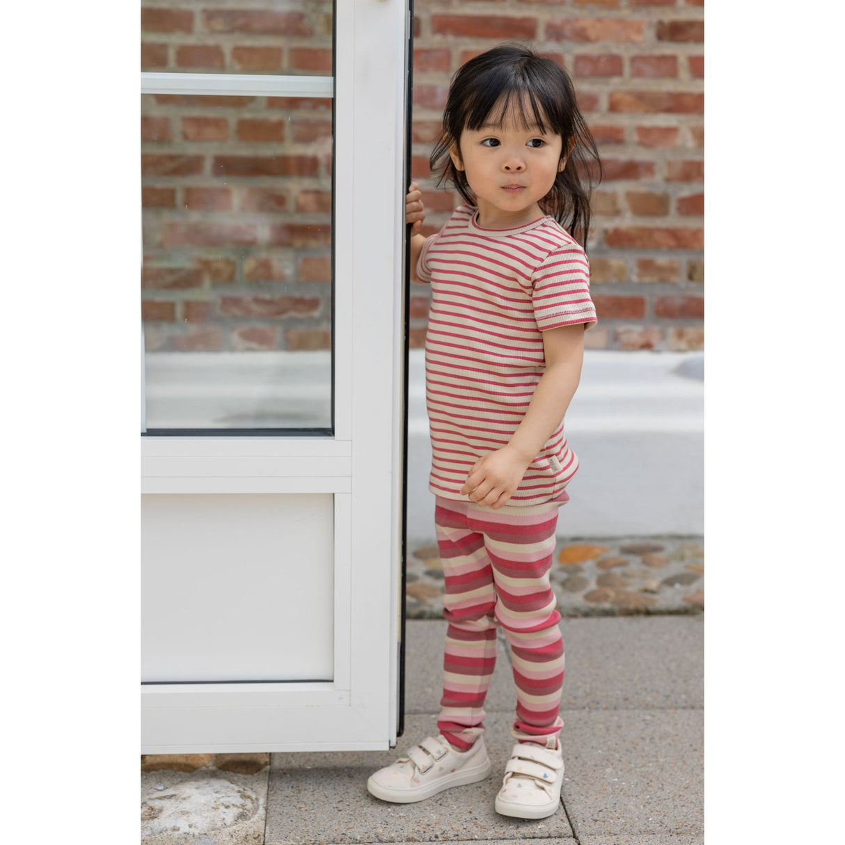 Petit Piao Light Berry/Dark Off White T-Skjorta S/S Modal Striped
