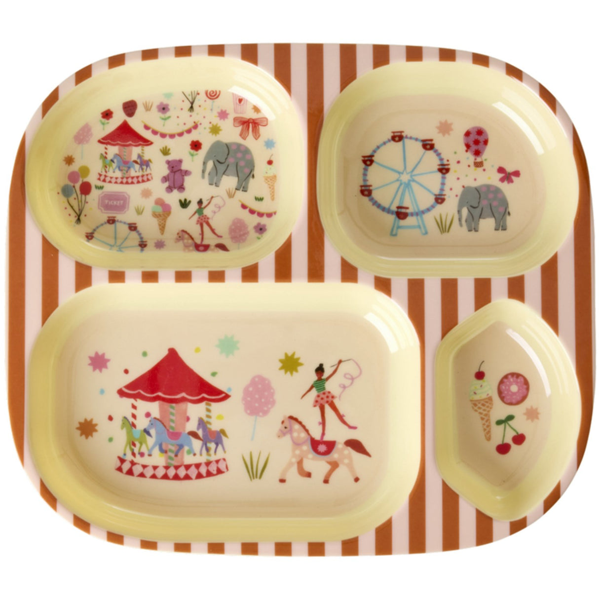 Rice Fun Fair Print Pink Melamine Kids 4-Rum Tallrik