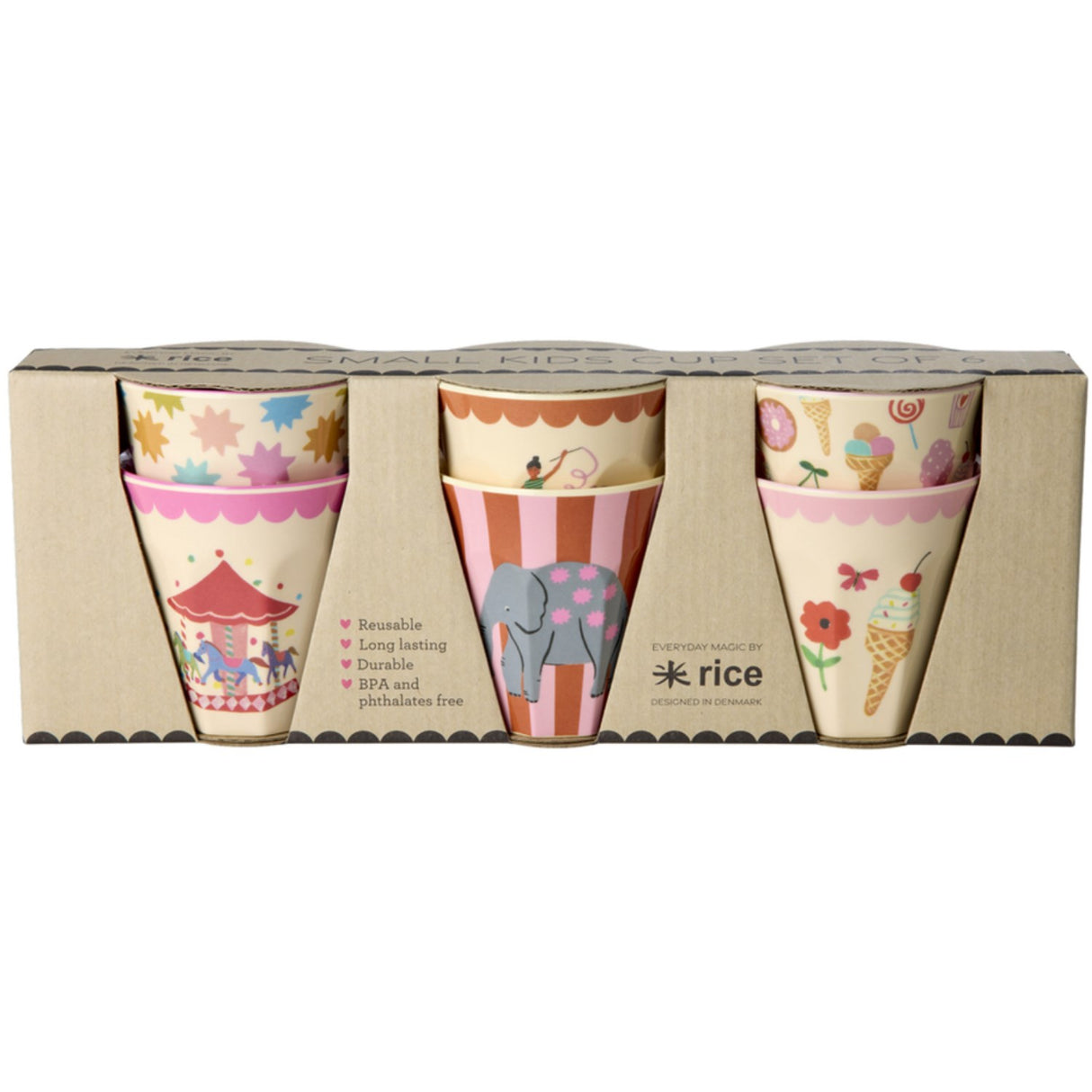 Rice Fun Fair Print Pink Melamine Kopper Small 6 Pack