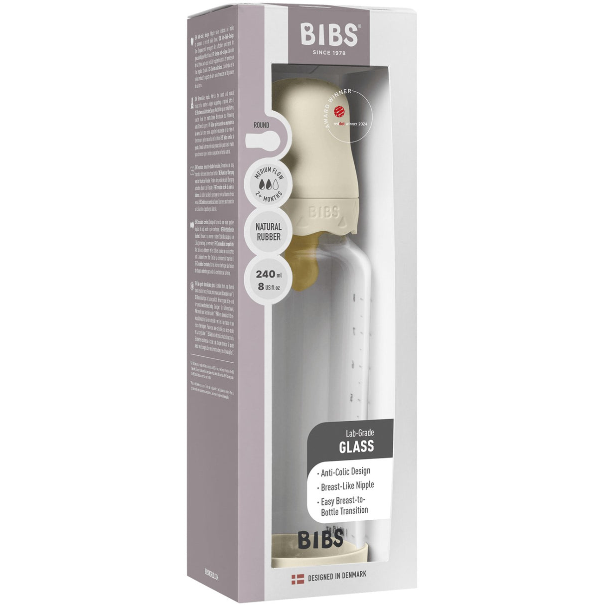 Bibs Ivory Glass Boheme Baby Flaska Round Latex Medium Flow