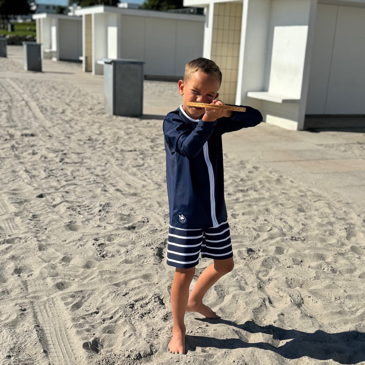 Petit Crabe Blue Basic Dragkedja Uv-Swim Skjorta L/S