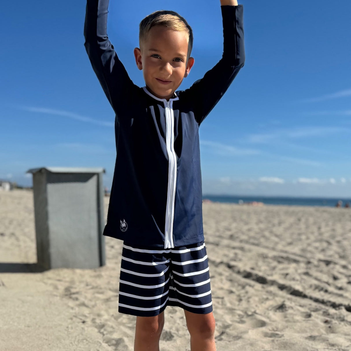 Petit Crabe Blue Basic Dragkedja Uv-Swim Skjorta L/S