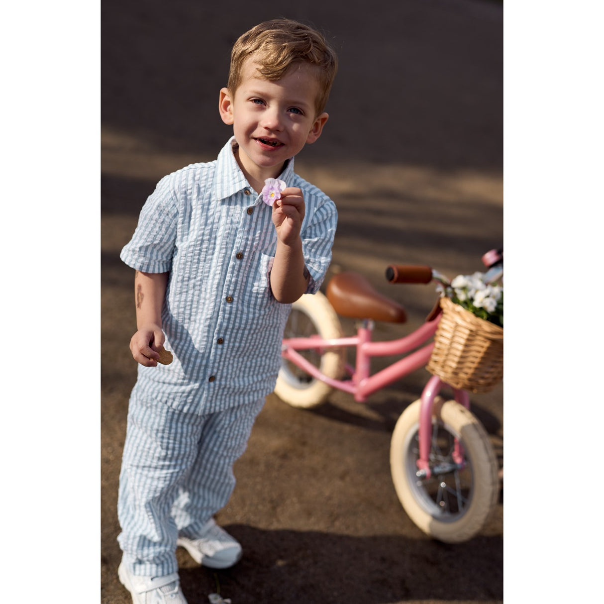 THE NEW Siblings X Luksusbaby Blue Fog Striped Ojo Skjorta