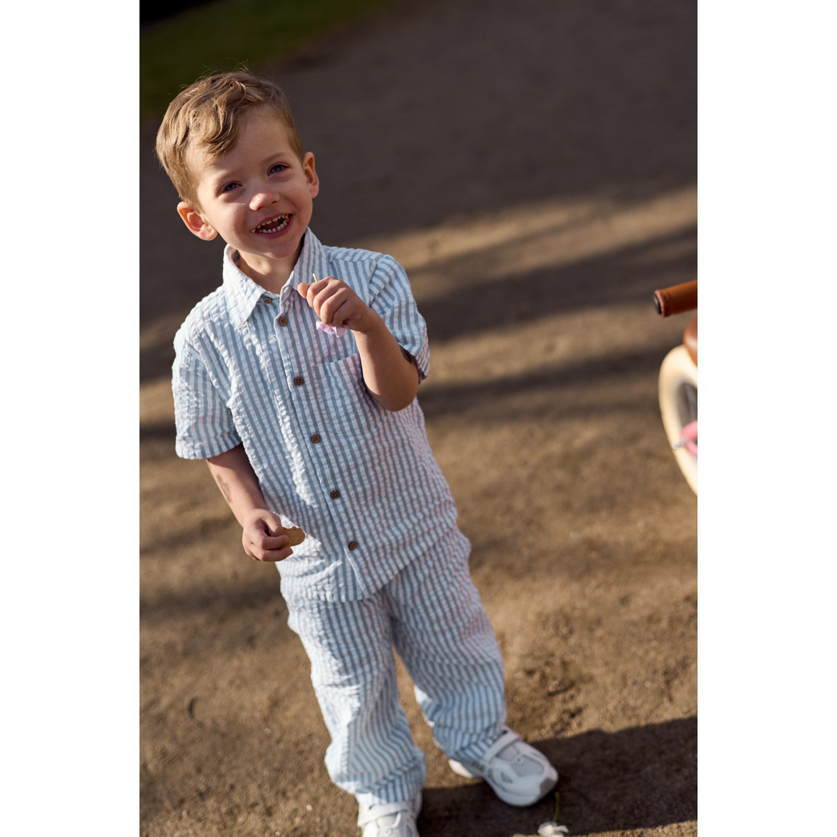 THE NEW Siblings X Luksusbaby Blue Fog Striped Ojo Byxor