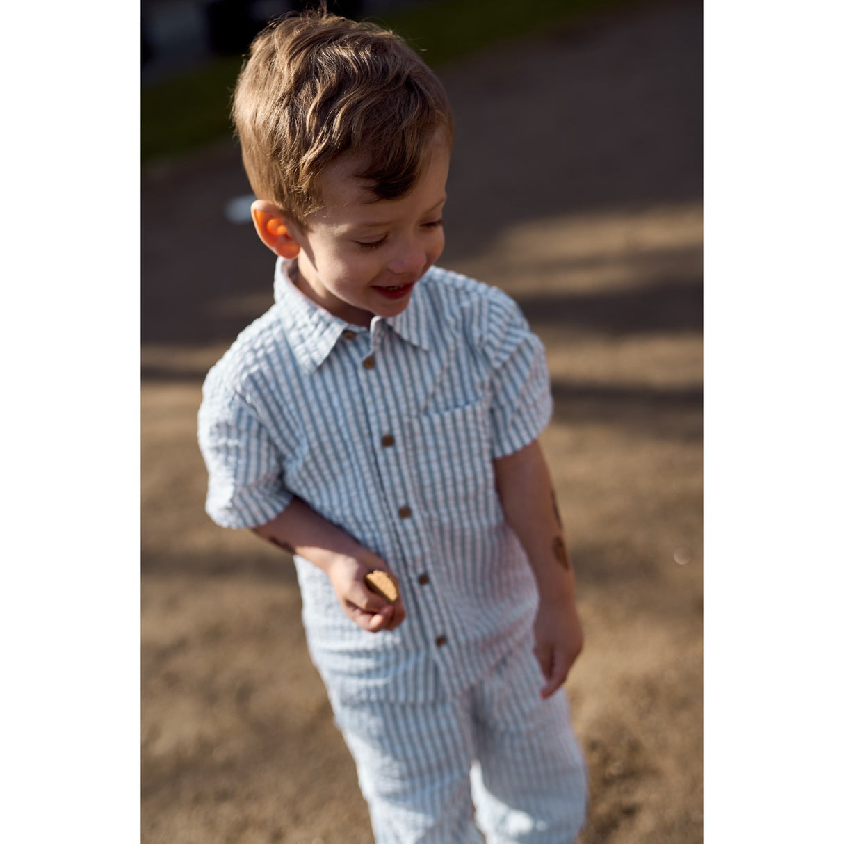 THE NEW Siblings X Luksusbaby Blue Fog Striped Ojo Skjorta