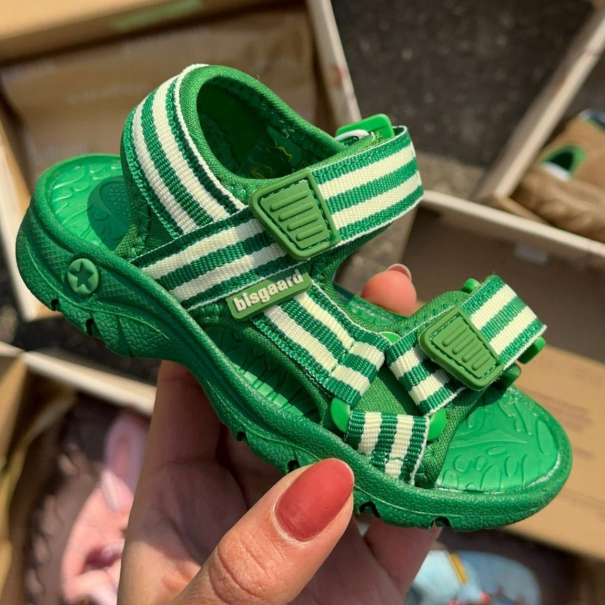 Bisgaard Emerald Green Stripes Trine Kjær X Addie Sandal