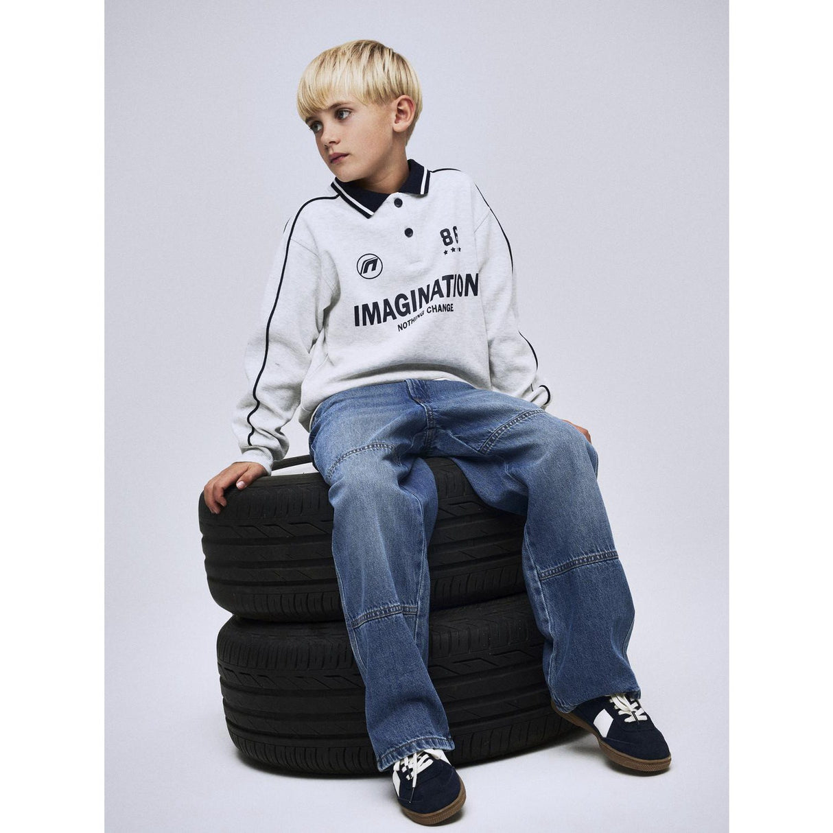 Name It Light Grey Melange Nkmkris Ls Nreg Pikétröja