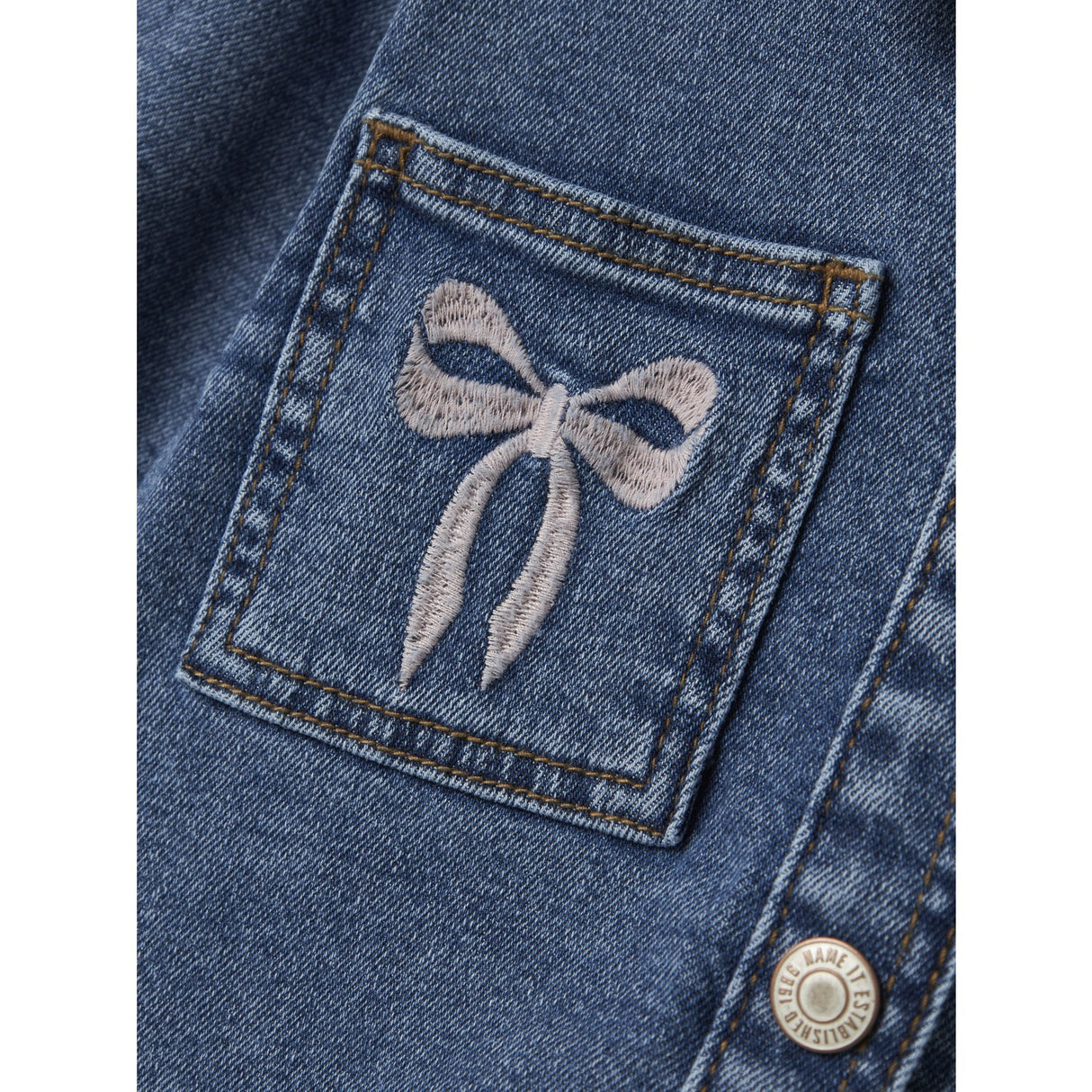 Name It Medium Blue Denim Bow Embroidery Nmfdevi Dnm Emb Jacka 1224-Sm K