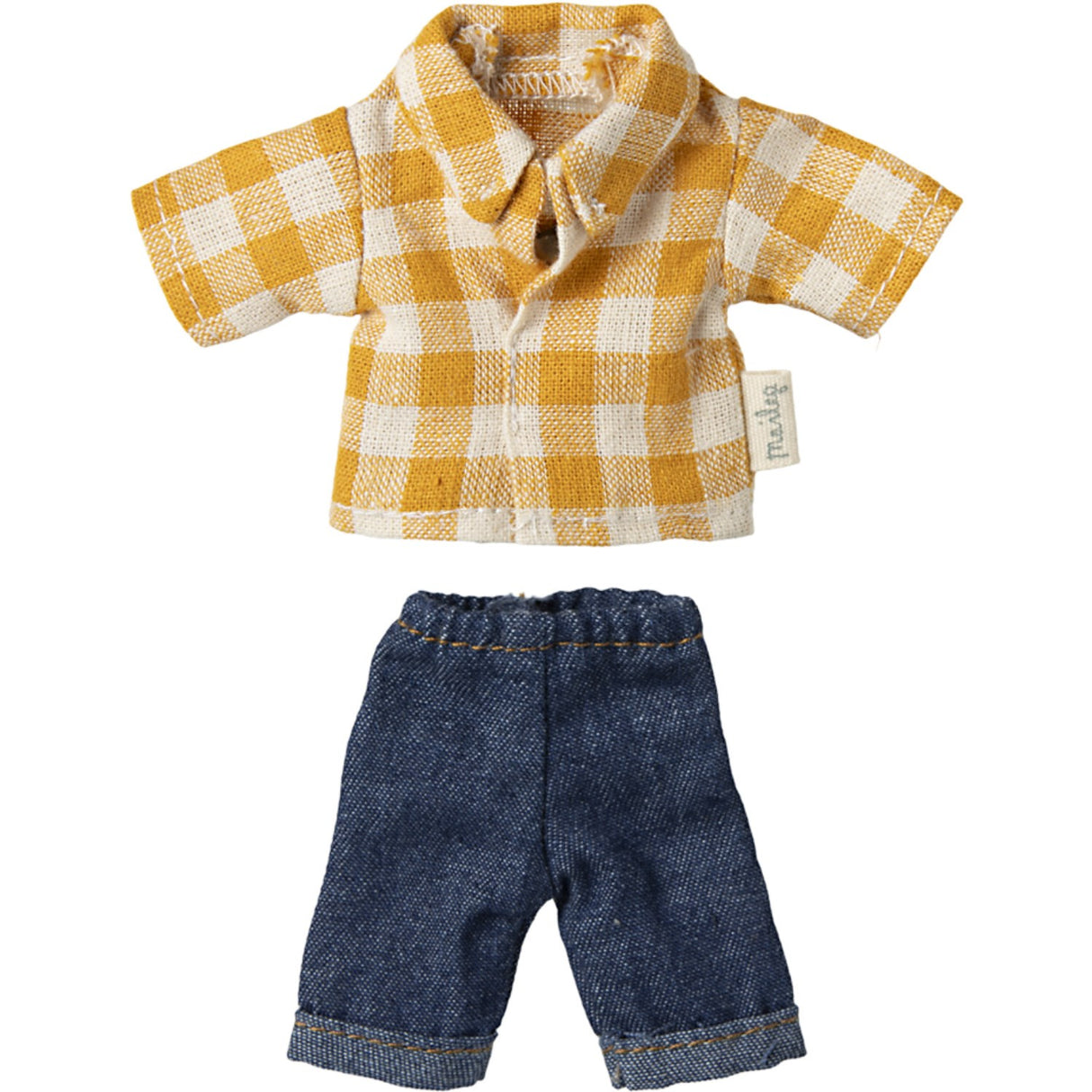 Maileg Yellow Checked Skjorta Och Pants, Dad Mouse