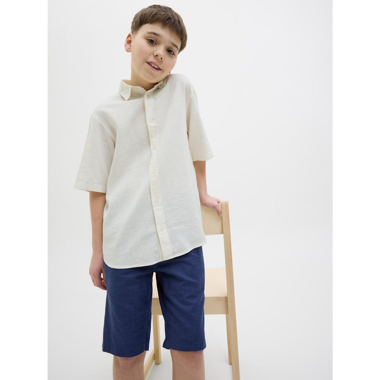 Jack & Jones Junior Antique White Jorparos Oversized Skjorta Ss Jnr