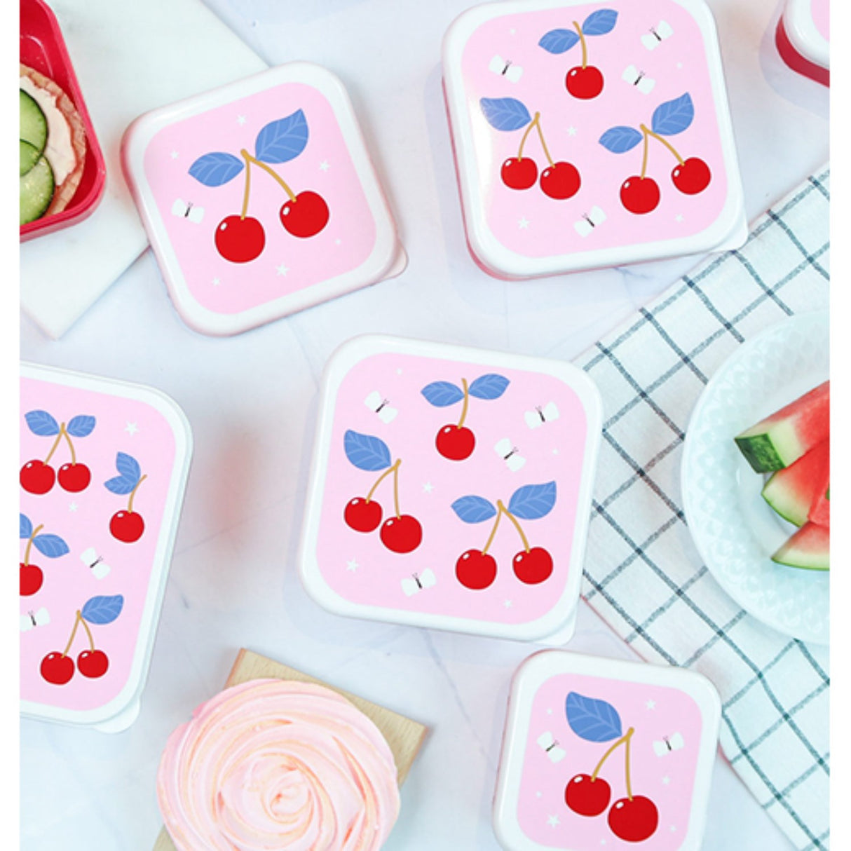 A Little Lovely Company Cherries Lunch & Snack Box Set