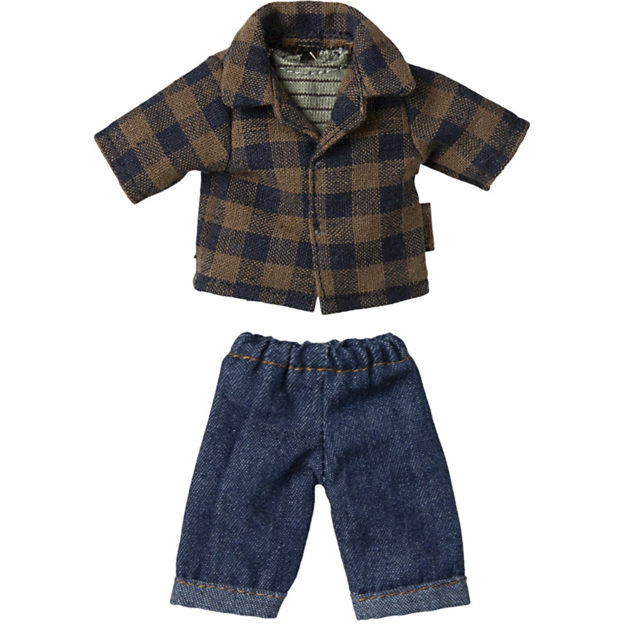 Maileg Brown Checked Skjorta Och Pants, Dad Mouse
