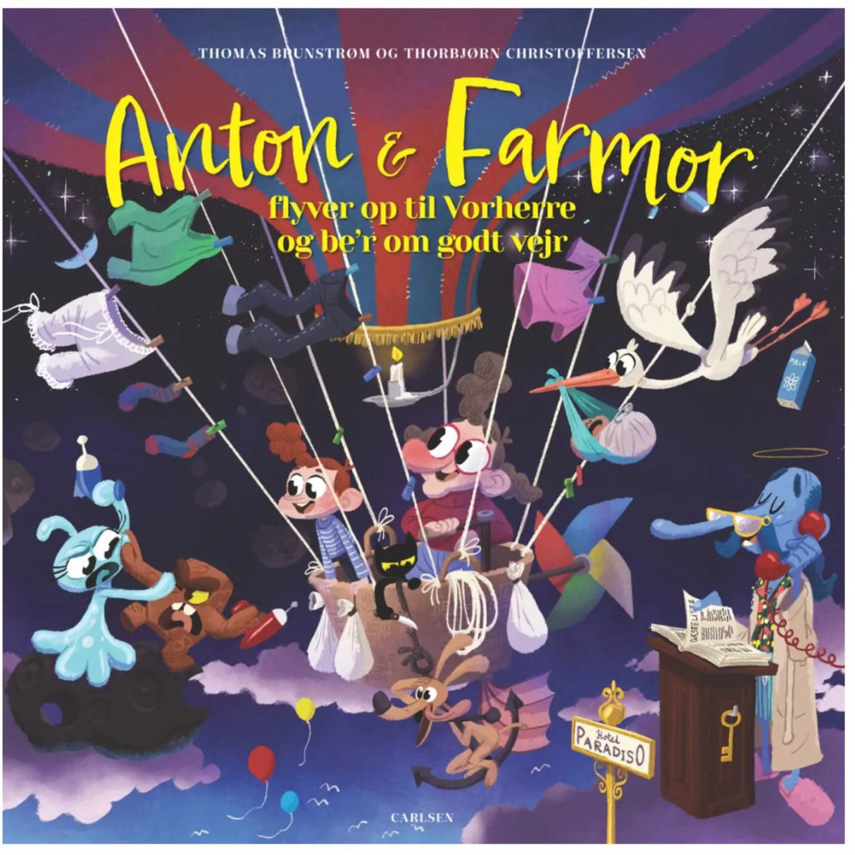 Forlaget Carlsen Anton och farmor flyver op til Vorherre och be'r om godt vejr