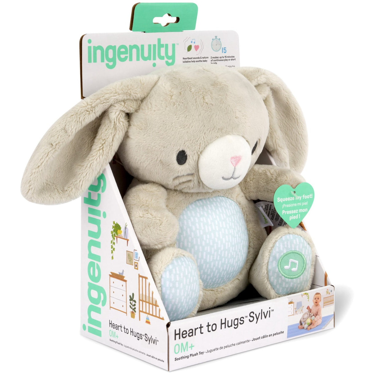 Ingenuity Grey Heart To Hugs™ Sylvi™ Kaninbamse Med Hjertelyd Og Lys
