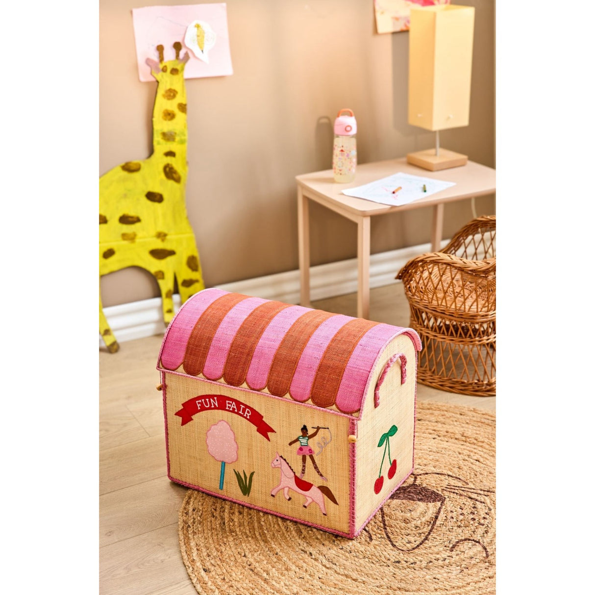 Rice Pink Fun Fair Theme Raffia Leksak Baskets 3-Pack