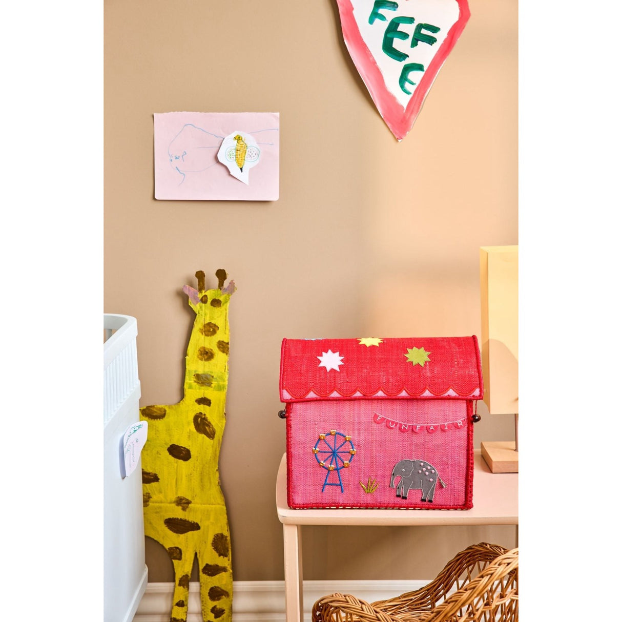 Rice Pink Fun Fair Theme Raffia Leksak Baskets 3-Pack