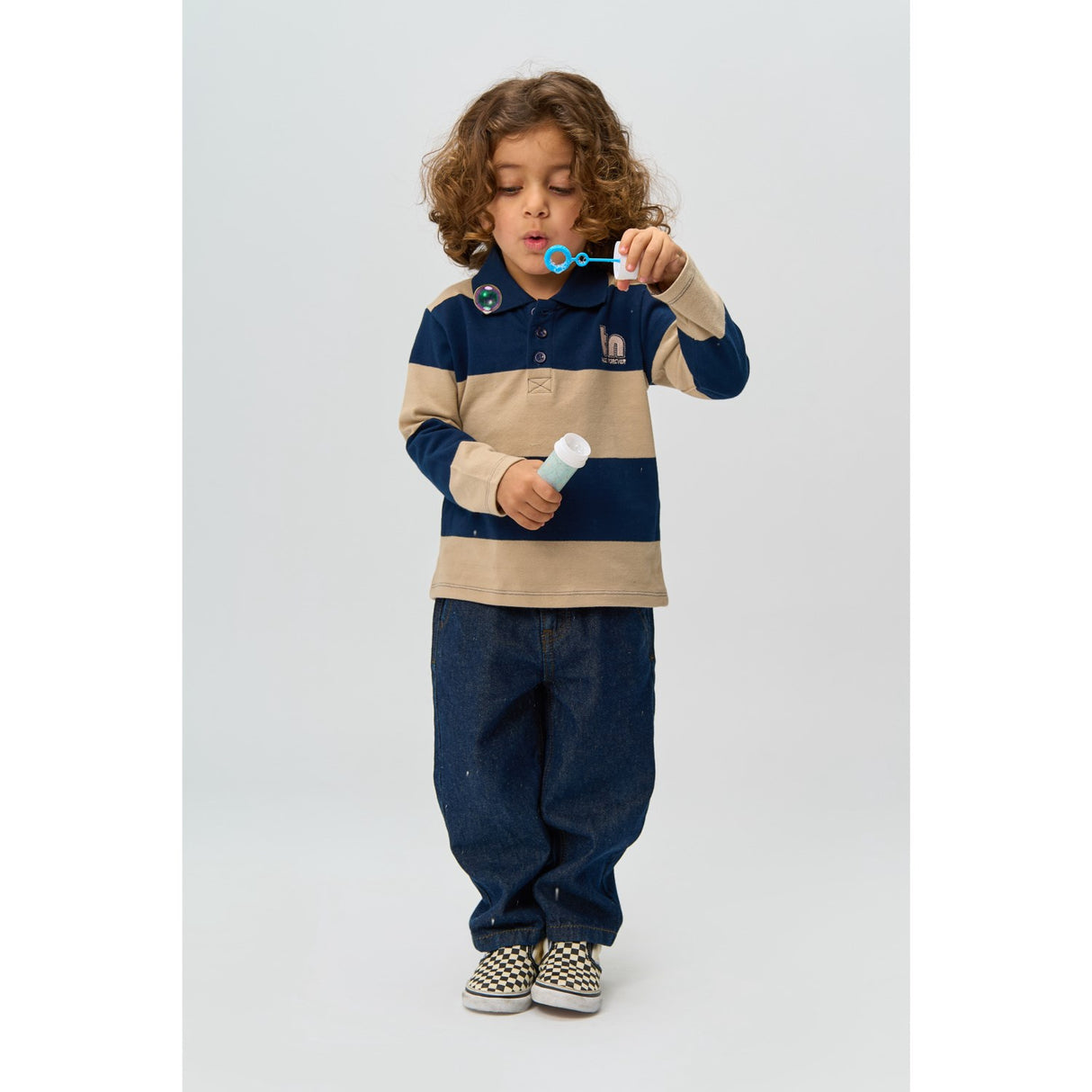 THE NEW Siblings Navy Blazer Striped Rinon L_S Pique Pikétröja