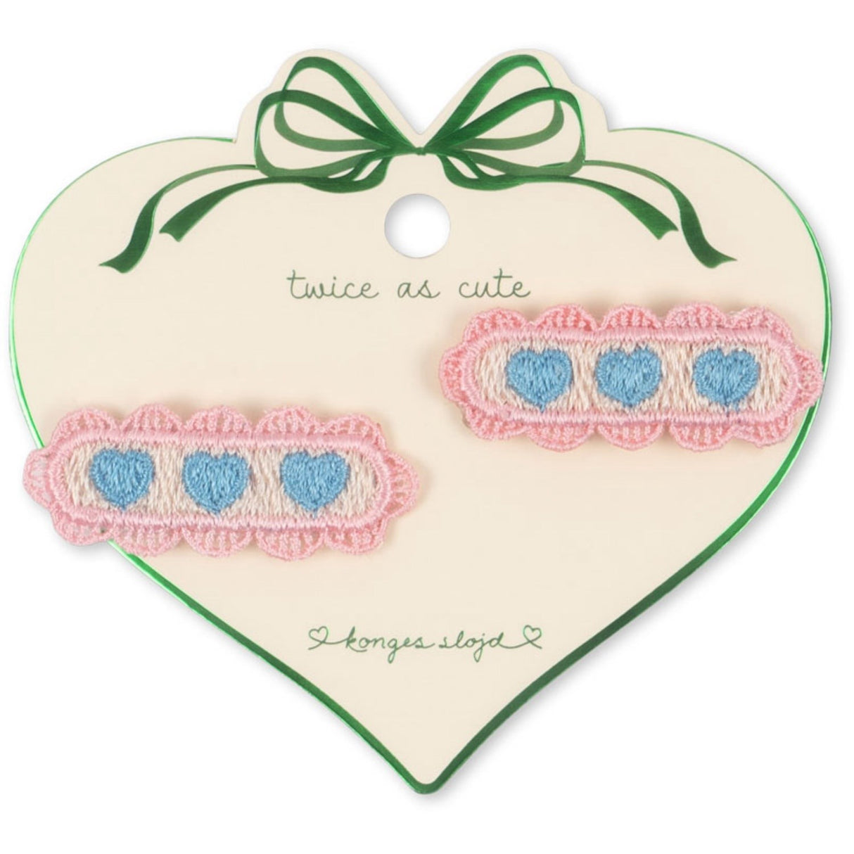 Konges Sløjd Buttercream 2 Pack Heart Embroidery Hårklämma