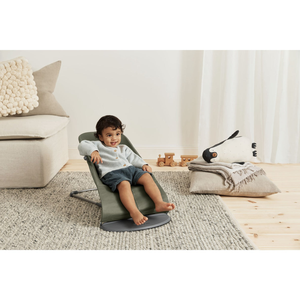 BabyBjörn Dark Green Skråstol Bliss - Vævet, Blomsterbladsquilt