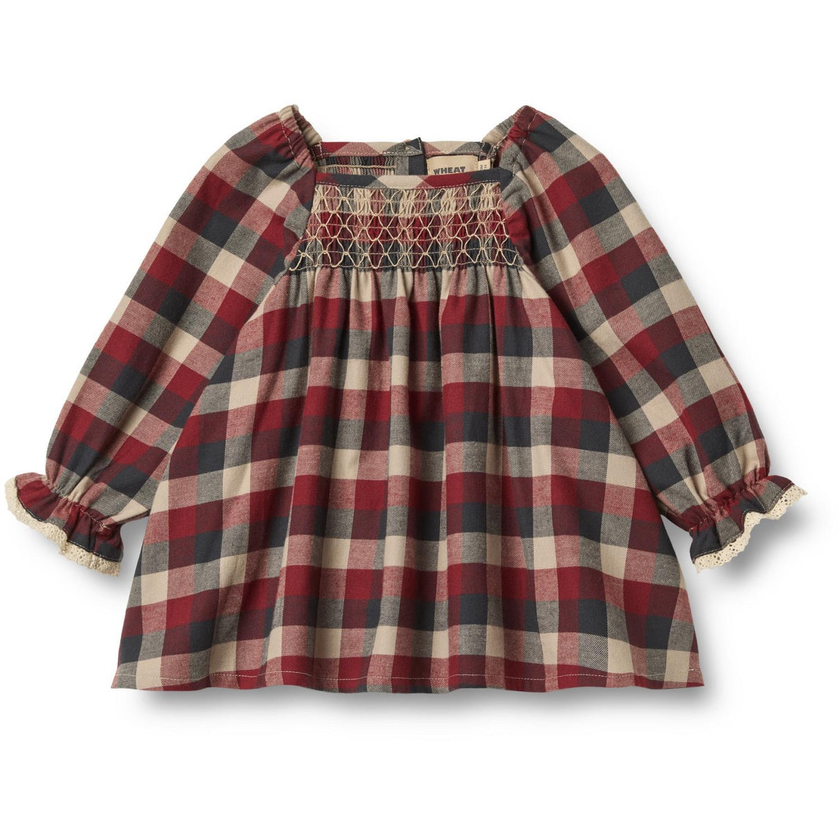 Wheat Red Blue Check Klänning L/S Lace Bella