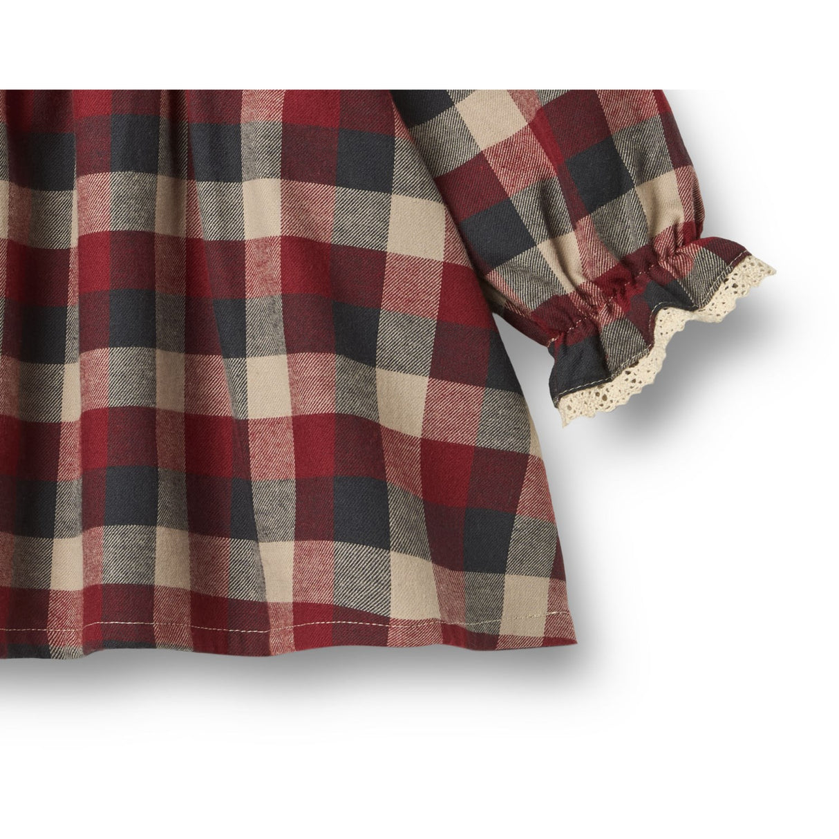 Wheat Red Blue Check Klänning L/S Lace Bella