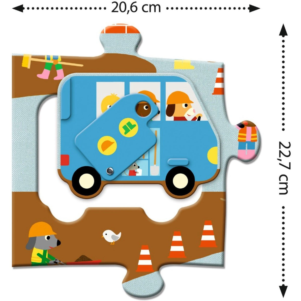 Djeco Gulvpuslespil, Byggepladsen - 12 Brikker + 5 Køretøjer