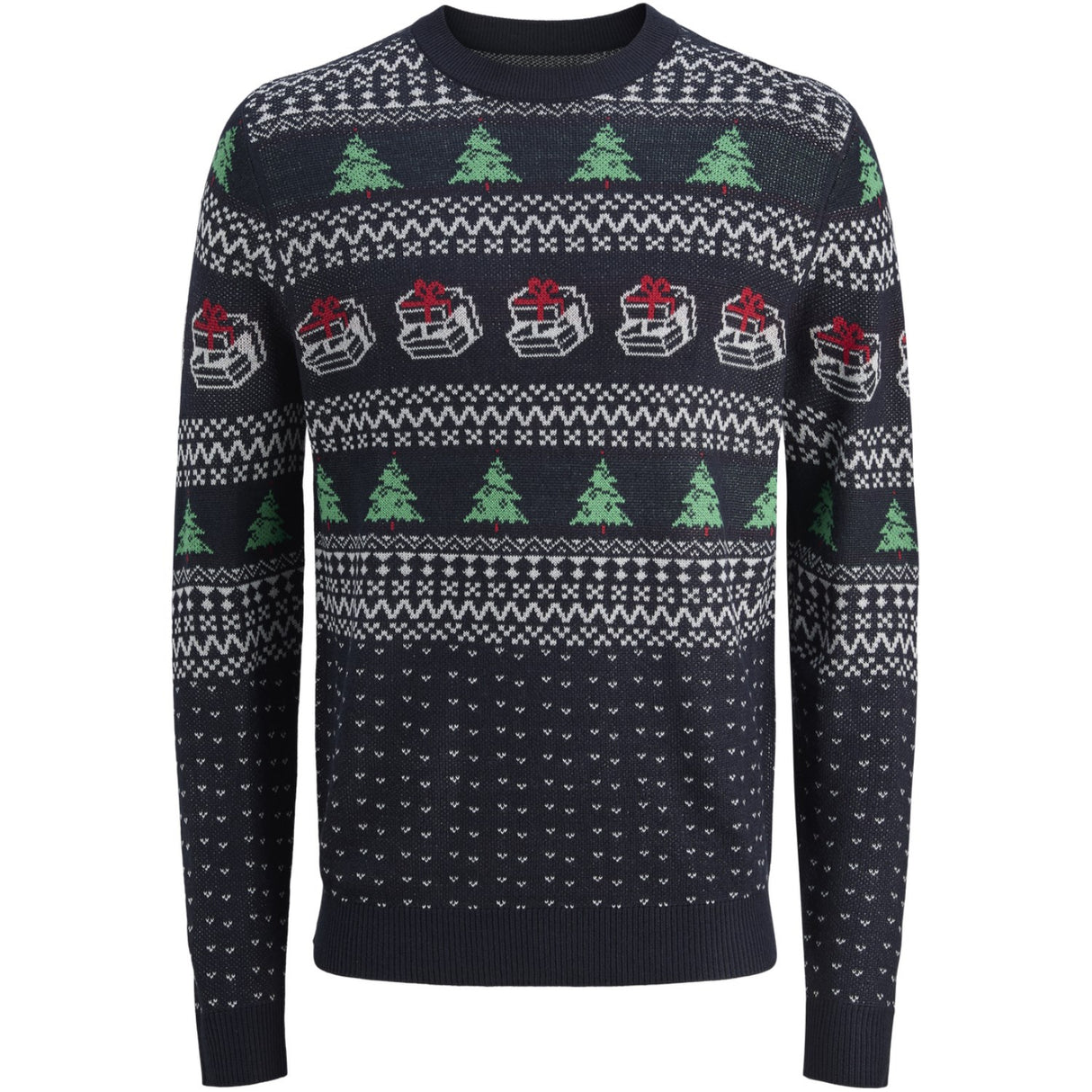 Jack & Jones Junior Sky Captain W. Holly Green Jjxmas Andrew Stickad Crew Neck Jnr