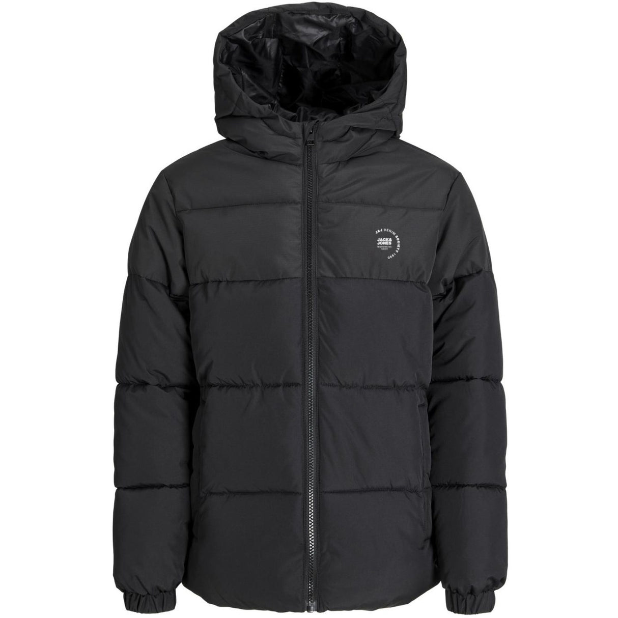 Jack & Jones Junior Black White Logo Jjmaze Logo Puffer Huva Jnr