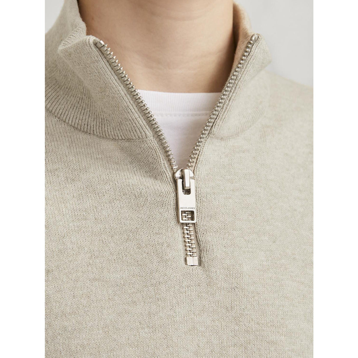 Jack & Jones Junior Oatmeal Melange Jjeemil Stickad Half Zip Noos Jnr