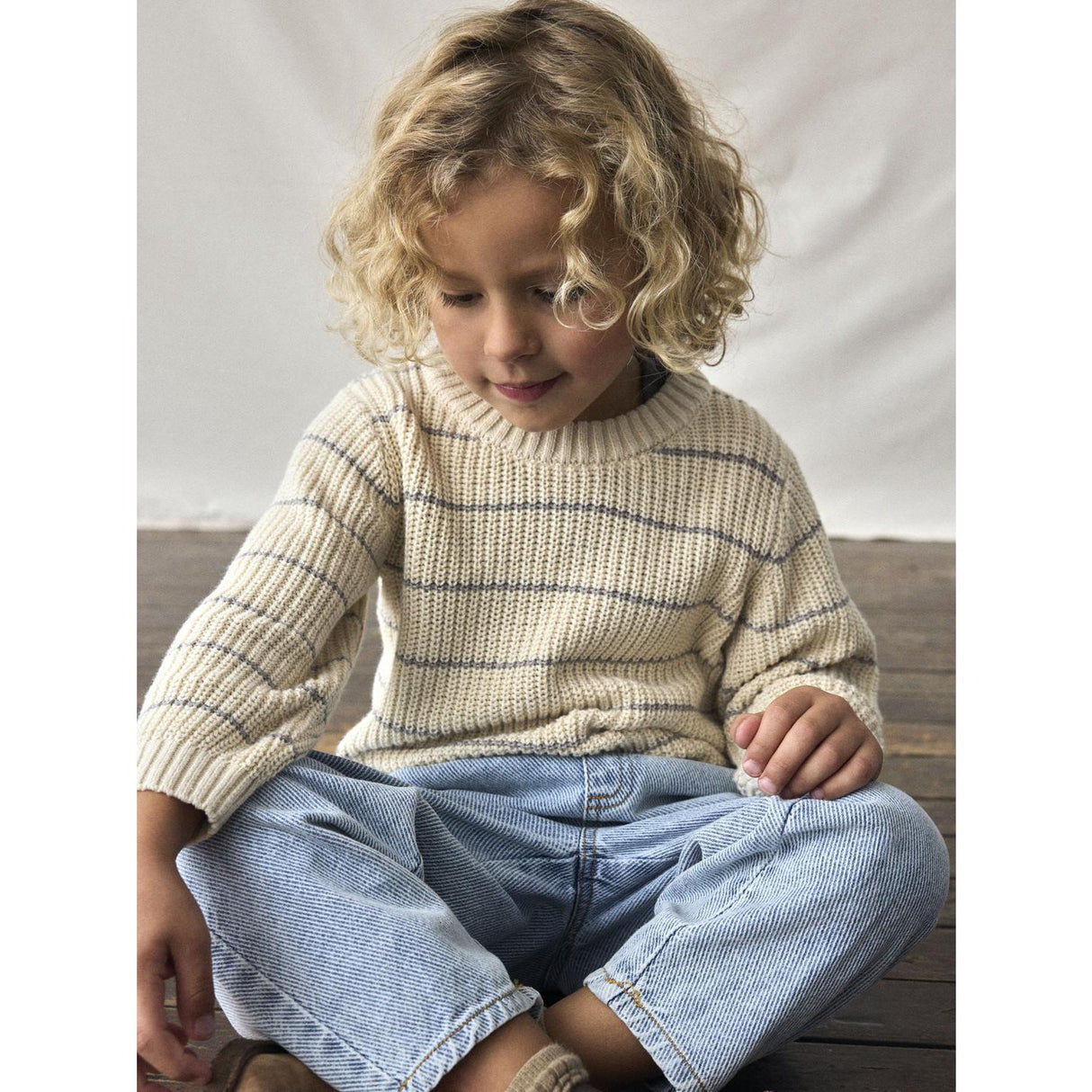Lil'Atelier Turtledove Nmmemlen Ls Stickad Stripes Lil