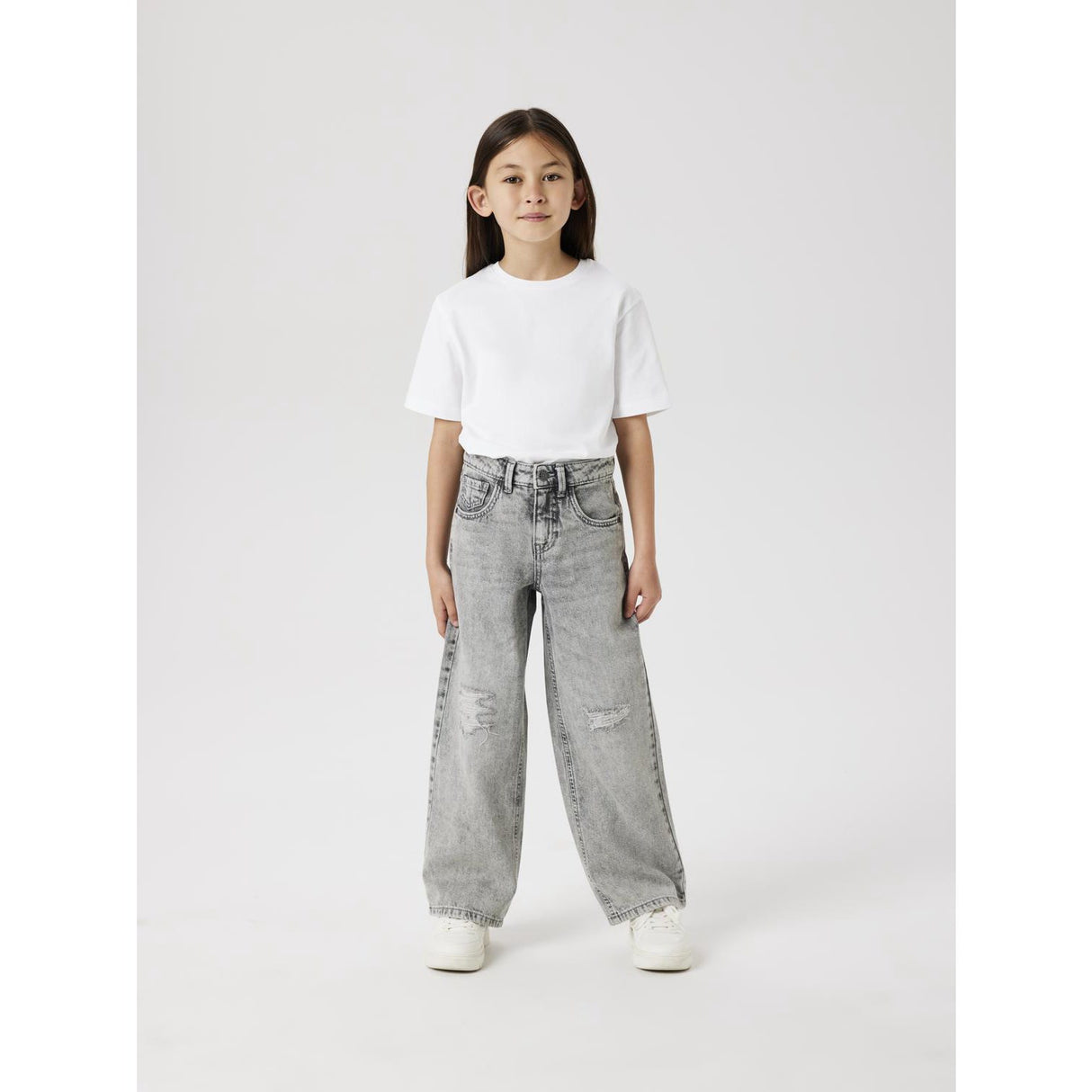 Name It Light Grey Denim Nkfrose Hw Wide Jeans Destr 1411-Be Noos