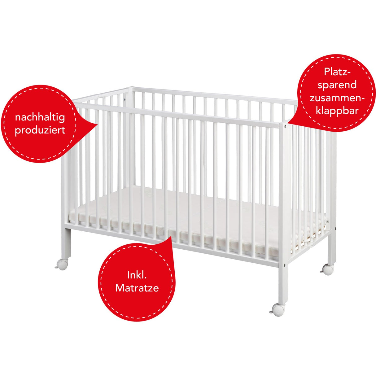 tiSsi® White Laquer Jori Sammenklappelig Säng Massiv Bok