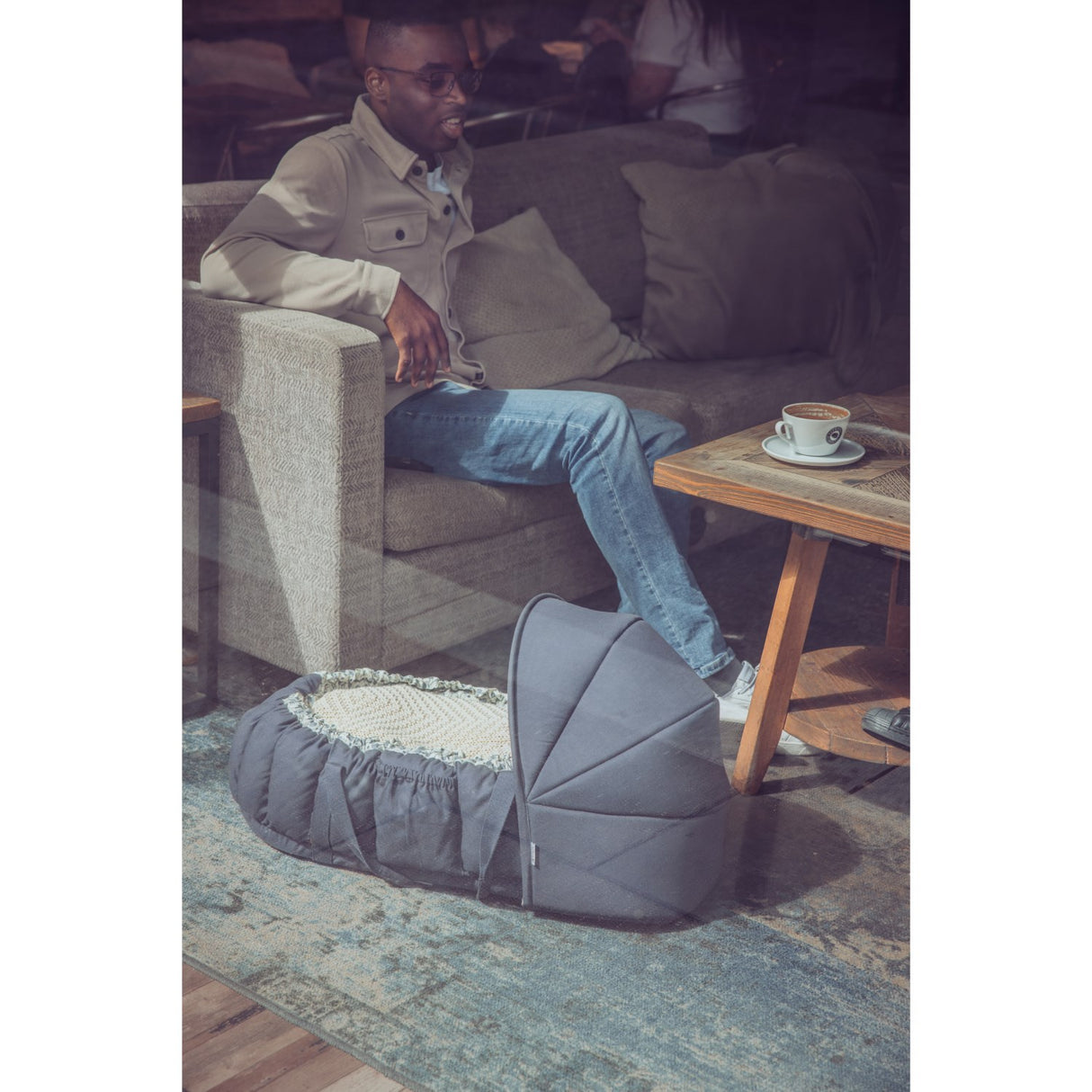 Sebra Blue Olive Huva For 3-In-1 Baby Nest