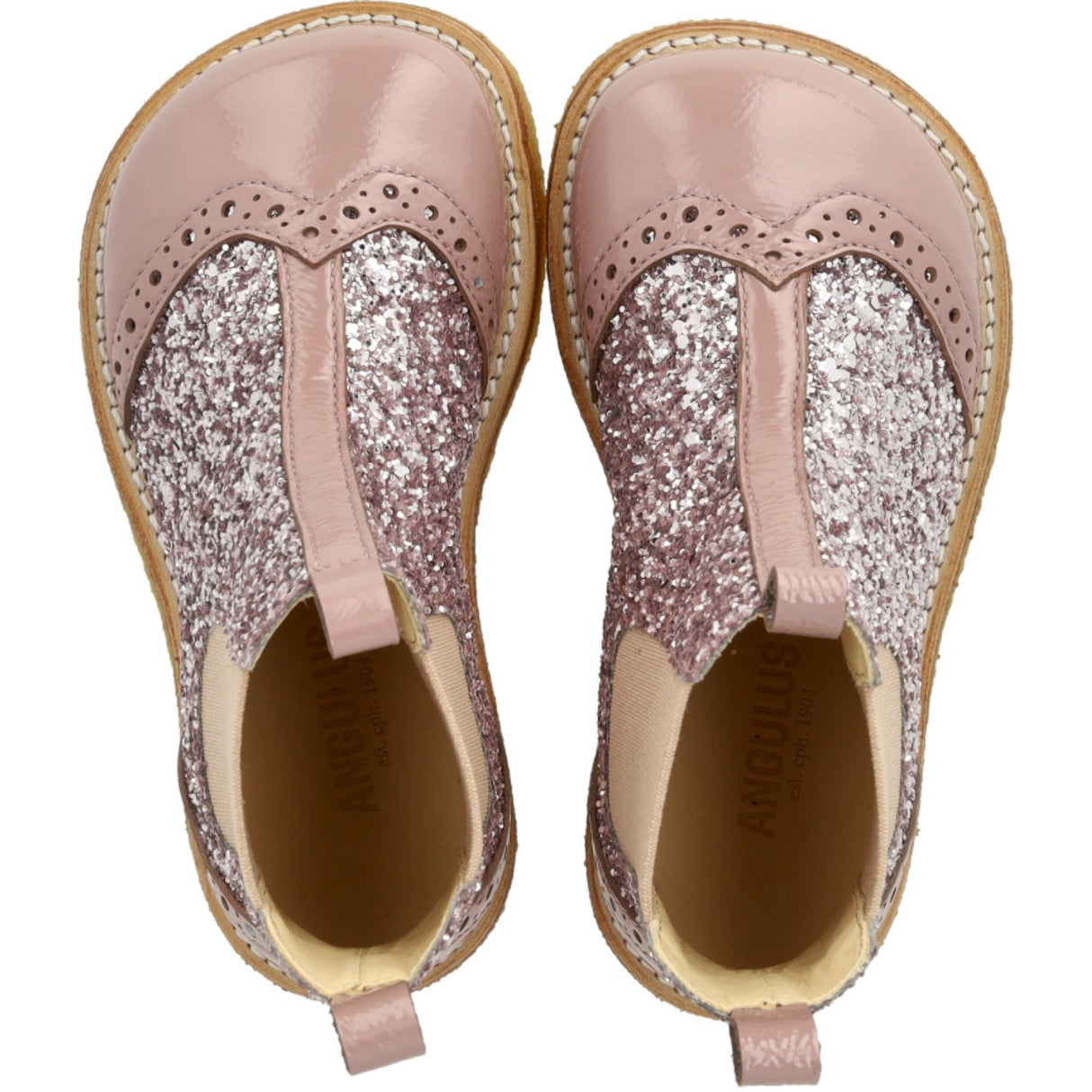 Angulus Faded Rose/Blossom Glitter/Rose Chelsea Glitter Stövel med Brogues Detalj