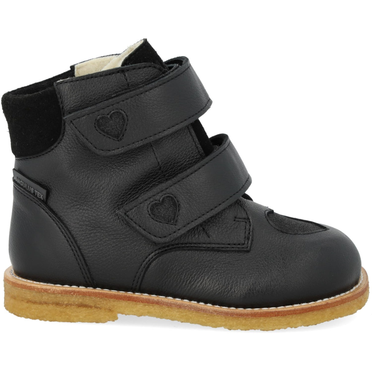 Angulus Svart/Svart Glitter TEX Känga med Glittrande Glitter Hjärtan