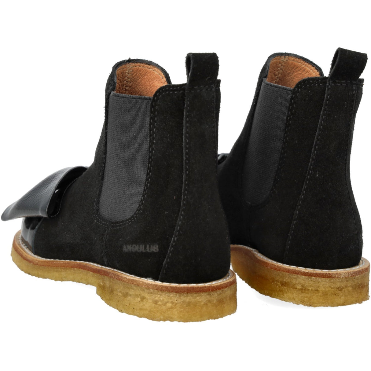 Angulus Svart/Svart Elastisk Chelsea Känga med Laxfärgad Nos och Rosett