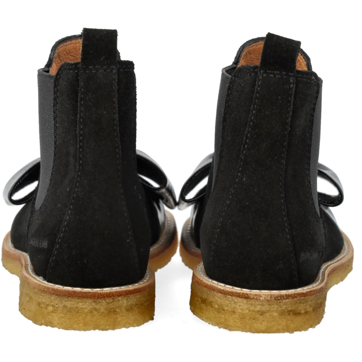 Angulus Svart/Svart Elastisk Chelsea Känga med Laxfärgad Nos och Rosett